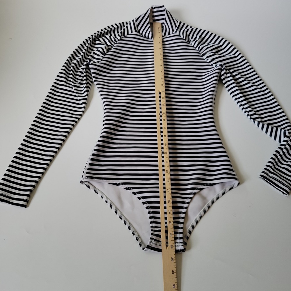 Seea Black and White Striped Long Sleeve One-Piece Swimsuit - Picture 6 of 12